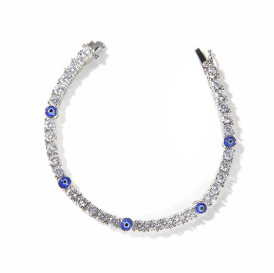 EVIL EYE SILVER TENNIS BRACELET