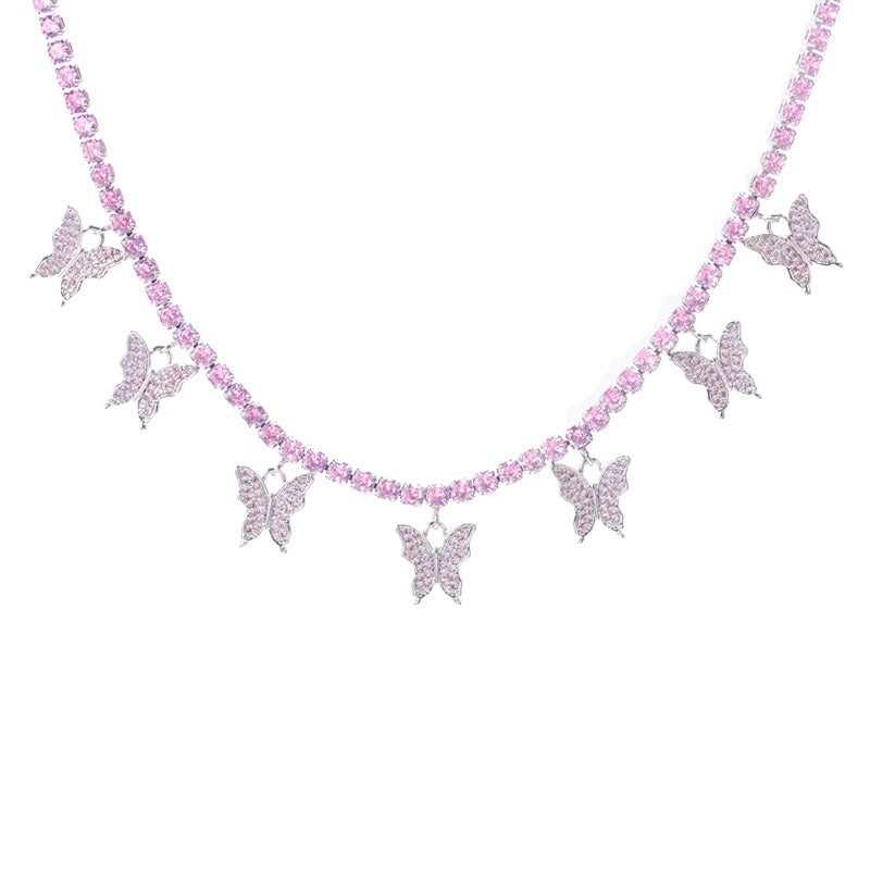 BUTTERFLY EFFECT PINK SILVER TENNIS CHOKER